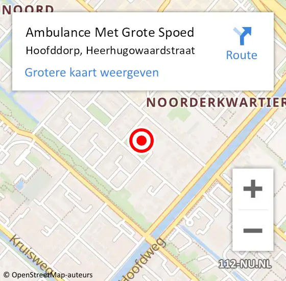 Locatie op kaart van de 112 melding: Ambulance Met Grote Spoed Naar Hoofddorp, Heerhugowaardstraat op 10 augustus 2022 17:40