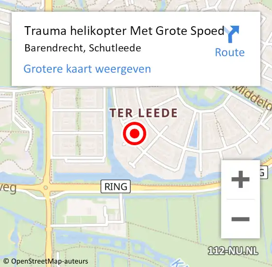 Locatie op kaart van de 112 melding: Trauma helikopter Met Grote Spoed Naar Barendrecht, Schutleede op 10 augustus 2022 17:40