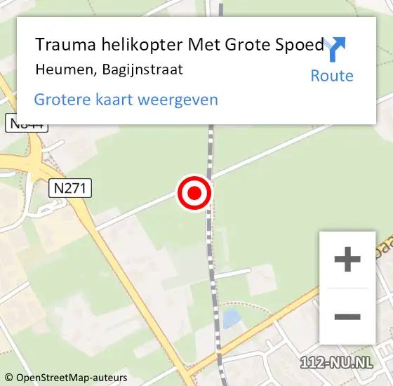 Locatie op kaart van de 112 melding: Trauma helikopter Met Grote Spoed Naar Heumen, Bagijnstraat op 10 augustus 2022 18:08