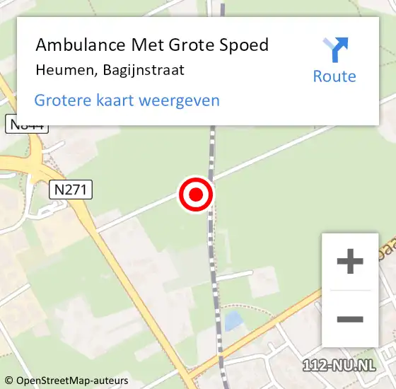 Locatie op kaart van de 112 melding: Ambulance Met Grote Spoed Naar Heumen, Bagijnstraat op 10 augustus 2022 18:10