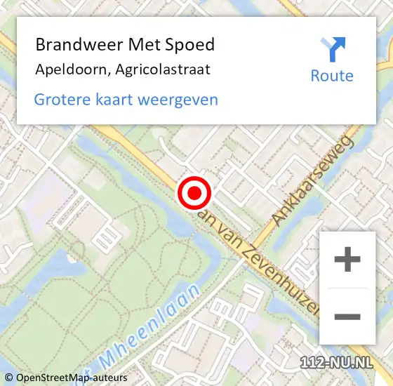 Locatie op kaart van de 112 melding: Brandweer Met Spoed Naar Apeldoorn, Agricolastraat op 10 augustus 2022 18:21