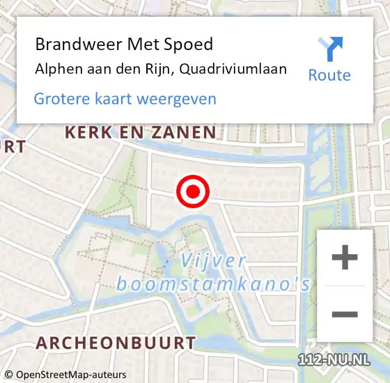 Locatie op kaart van de 112 melding: Brandweer Met Spoed Naar Alphen aan den Rijn, Quadriviumlaan op 10 augustus 2022 18:25