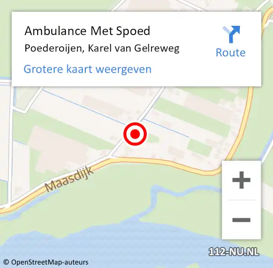Locatie op kaart van de 112 melding: Ambulance Met Spoed Naar Poederoijen, Karel van Gelreweg op 10 augustus 2022 18:44