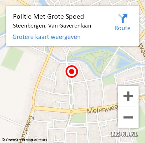 Locatie op kaart van de 112 melding: Politie Met Grote Spoed Naar Steenbergen, Van Gaverenlaan op 10 augustus 2022 19:09