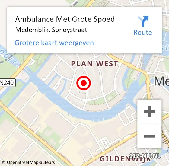 Locatie op kaart van de 112 melding: Ambulance Met Grote Spoed Naar Medemblik, Sonoystraat op 10 augustus 2022 19:22