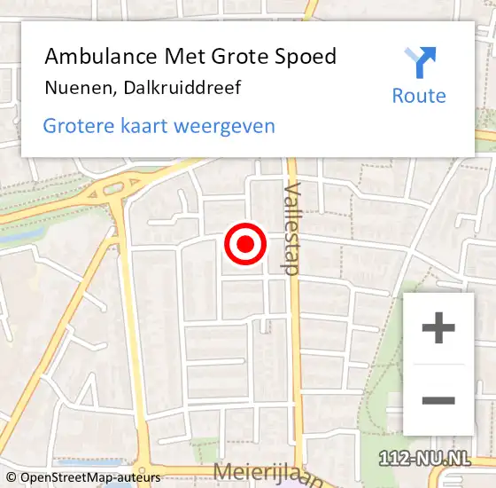 Locatie op kaart van de 112 melding: Ambulance Met Grote Spoed Naar Nuenen, Dalkruiddreef op 25 juli 2014 22:26