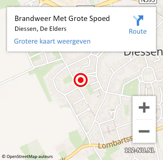 Locatie op kaart van de 112 melding: Brandweer Met Grote Spoed Naar Diessen, De Elders op 10 augustus 2022 20:00