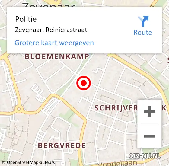 Locatie op kaart van de 112 melding: Politie Zevenaar, Reinierastraat op 10 augustus 2022 20:08