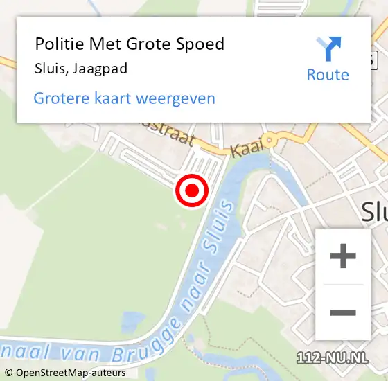 Locatie op kaart van de 112 melding: Politie Met Grote Spoed Naar Sluis, Jaagpad op 10 augustus 2022 20:09