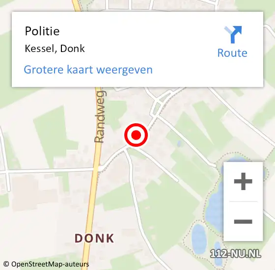 Locatie op kaart van de 112 melding: Politie Kessel, Donk op 10 augustus 2022 20:10