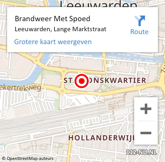 Locatie op kaart van de 112 melding: Brandweer Met Spoed Naar Leeuwarden, Lange Marktstraat op 10 augustus 2022 20:13