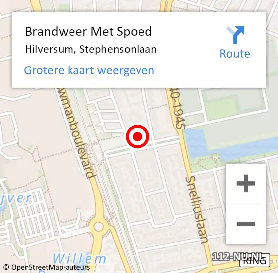 Locatie op kaart van de 112 melding: Brandweer Met Spoed Naar Hilversum, Stephensonlaan op 10 augustus 2022 20:13