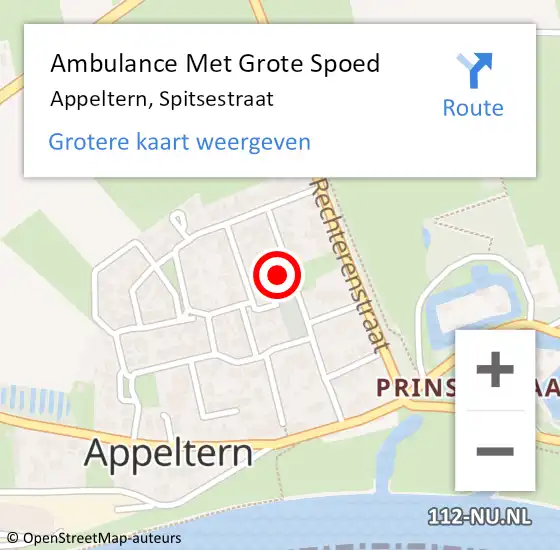 Locatie op kaart van de 112 melding: Ambulance Met Grote Spoed Naar Appeltern, Spitsestraat op 10 augustus 2022 20:14