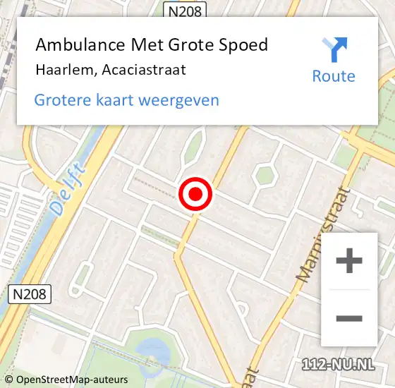 Locatie op kaart van de 112 melding: Ambulance Met Grote Spoed Naar Haarlem, Acaciastraat op 10 augustus 2022 20:35