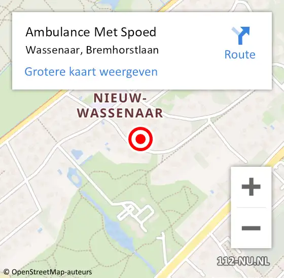 Locatie op kaart van de 112 melding: Ambulance Met Spoed Naar Wassenaar, Bremhorstlaan op 10 augustus 2022 20:37