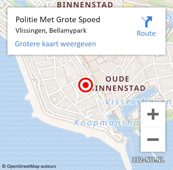 Locatie op kaart van de 112 melding: Politie Met Grote Spoed Naar Vlissingen, Bellamypark op 10 augustus 2022 21:08
