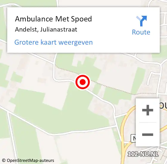 Locatie op kaart van de 112 melding: Ambulance Met Spoed Naar Andelst, Julianastraat op 10 augustus 2022 21:20