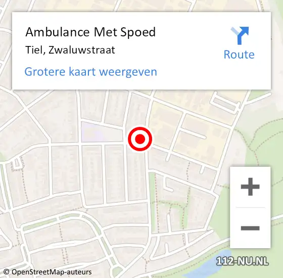 Locatie op kaart van de 112 melding: Ambulance Met Spoed Naar Tiel, Zwaluwstraat op 10 augustus 2022 21:24