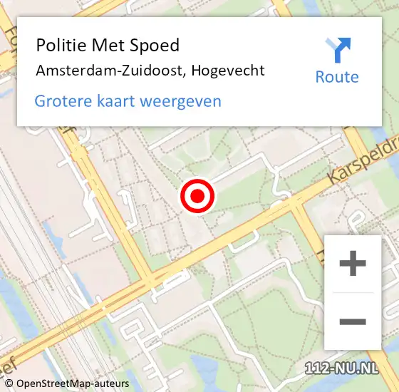 Locatie op kaart van de 112 melding: Politie Met Spoed Naar Amsterdam-Zuidoost, Hogevecht op 10 augustus 2022 21:24