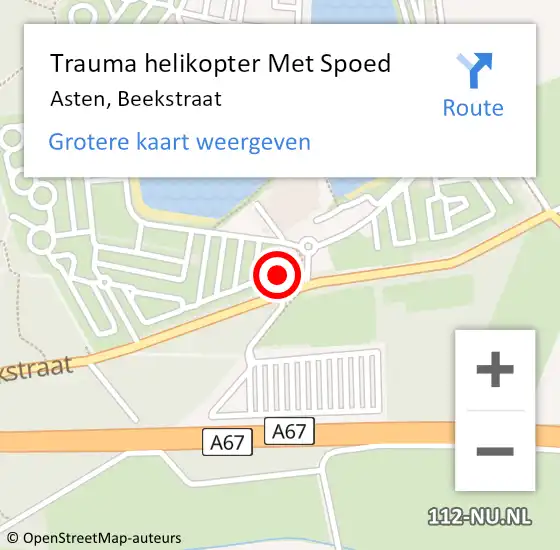 Locatie op kaart van de 112 melding: Trauma helikopter Met Spoed Naar Asten, Beekstraat op 10 augustus 2022 21:36