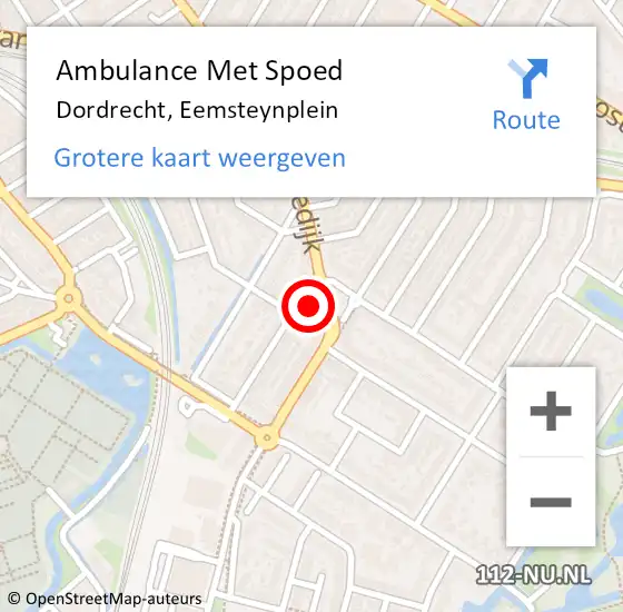 Locatie op kaart van de 112 melding: Ambulance Met Spoed Naar Dordrecht, Eemsteynplein op 10 augustus 2022 21:49