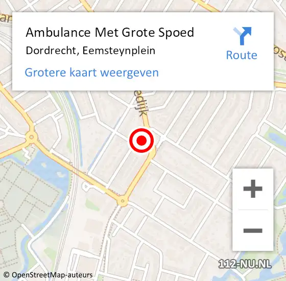 Locatie op kaart van de 112 melding: Ambulance Met Grote Spoed Naar Dordrecht, Eemsteynplein op 10 augustus 2022 21:49