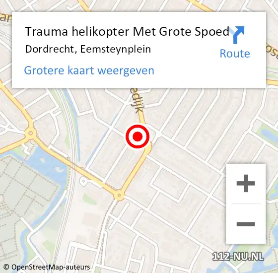 Locatie op kaart van de 112 melding: Trauma helikopter Met Grote Spoed Naar Dordrecht, Eemsteynplein op 10 augustus 2022 21:51