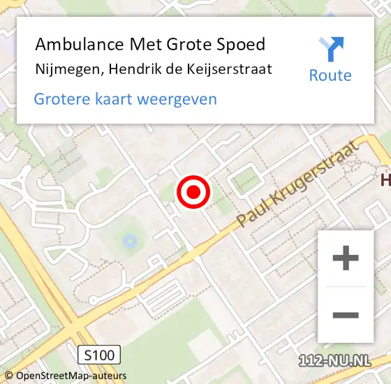 Locatie op kaart van de 112 melding: Ambulance Met Grote Spoed Naar Nijmegen, Hendrik de Keijserstraat op 10 augustus 2022 22:00