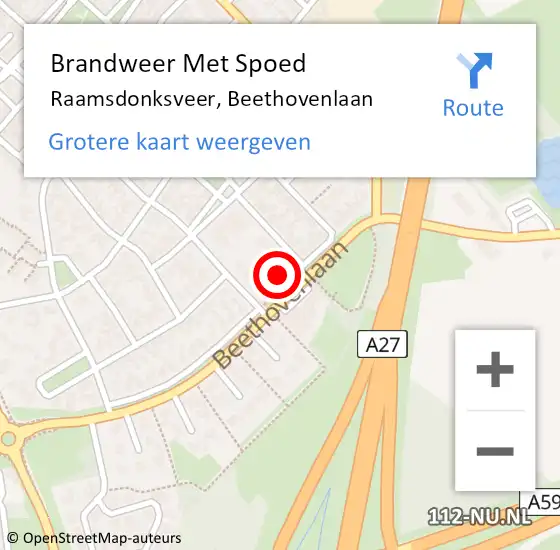 Locatie op kaart van de 112 melding: Brandweer Met Spoed Naar Raamsdonksveer, Beethovenlaan op 10 augustus 2022 22:07