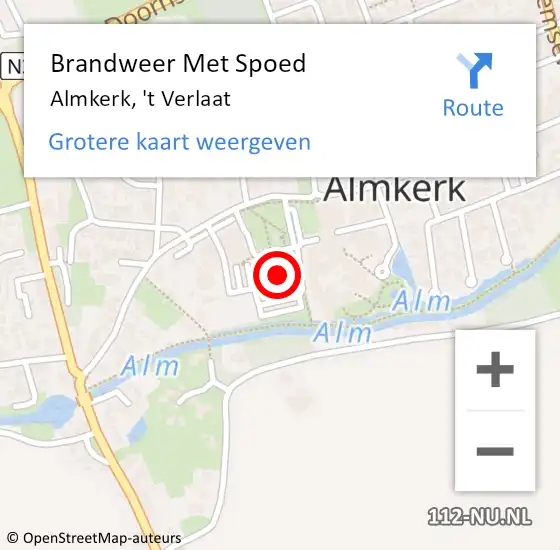 Locatie op kaart van de 112 melding: Brandweer Met Spoed Naar Almkerk, 't Verlaat op 10 augustus 2022 22:26