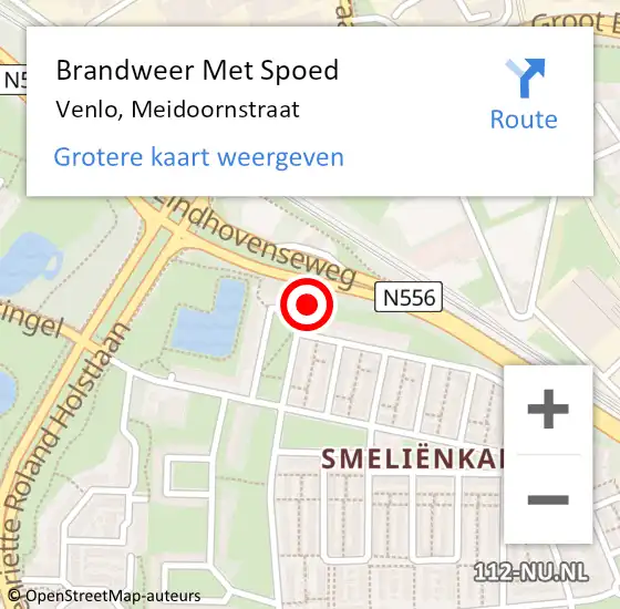 Locatie op kaart van de 112 melding: Brandweer Met Spoed Naar Venlo, Meidoornstraat op 10 augustus 2022 22:32