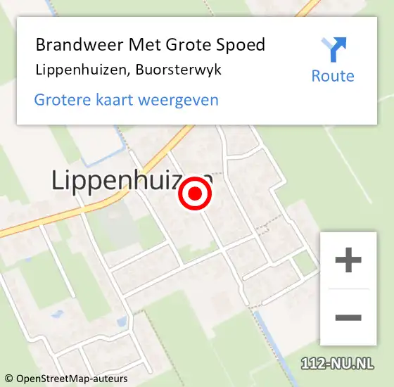 Locatie op kaart van de 112 melding: Brandweer Met Grote Spoed Naar Lippenhuizen, Buorsterwyk op 10 augustus 2022 22:51