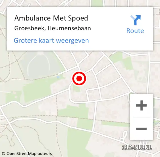 Locatie op kaart van de 112 melding: Ambulance Met Spoed Naar Groesbeek, Heumensebaan op 10 augustus 2022 23:02