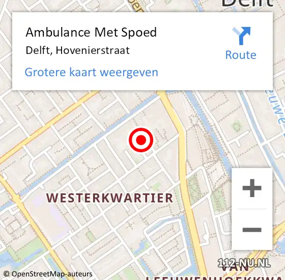 Locatie op kaart van de 112 melding: Ambulance Met Spoed Naar Delft, Hovenierstraat op 10 augustus 2022 23:45