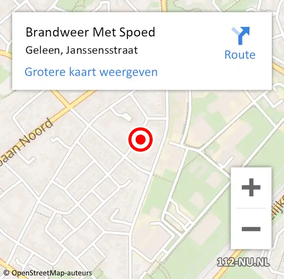 Locatie op kaart van de 112 melding: Brandweer Met Spoed Naar Geleen, Janssensstraat op 10 augustus 2022 23:48