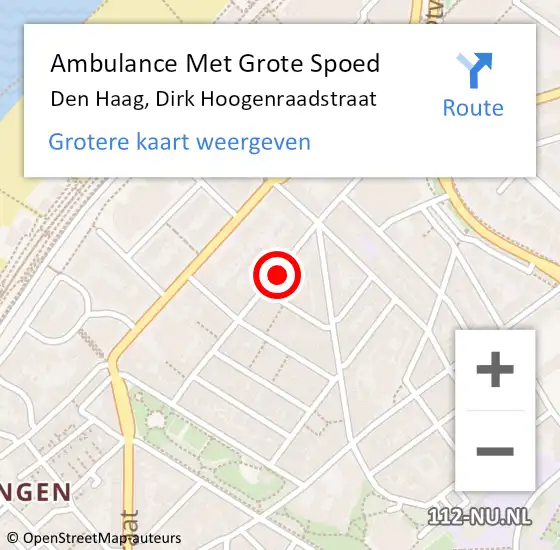 Locatie op kaart van de 112 melding: Ambulance Met Grote Spoed Naar Den Haag, Dirk Hoogenraadstraat op 11 augustus 2022 01:02