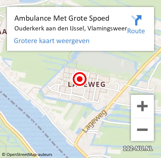 Locatie op kaart van de 112 melding: Ambulance Met Grote Spoed Naar Ouderkerk aan den IJssel, Vlamingsweer op 11 augustus 2022 01:11