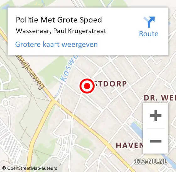 Locatie op kaart van de 112 melding: Politie Met Grote Spoed Naar Wassenaar, Paul Krugerstraat op 11 augustus 2022 01:22