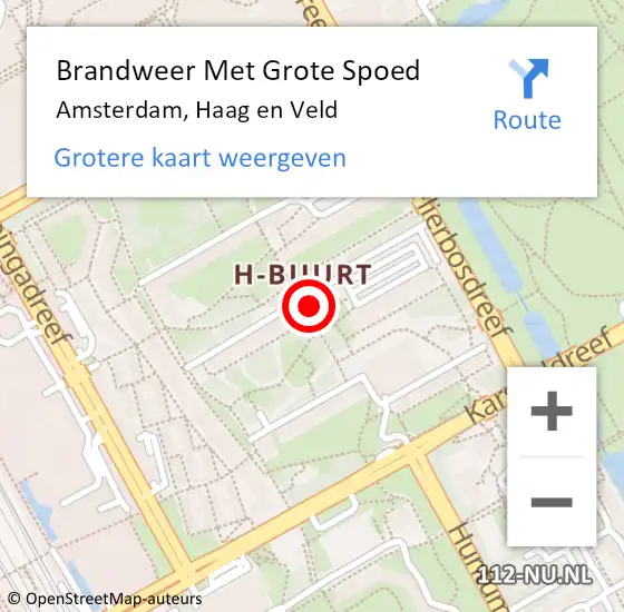 Locatie op kaart van de 112 melding: Brandweer Met Grote Spoed Naar Amsterdam-Zuidoost, Haag en Veld op 11 augustus 2022 01:37