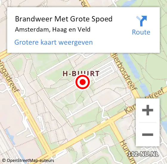 Locatie op kaart van de 112 melding: Brandweer Met Grote Spoed Naar Amsterdam-Zuidoost, Haag en Veld op 11 augustus 2022 01:38