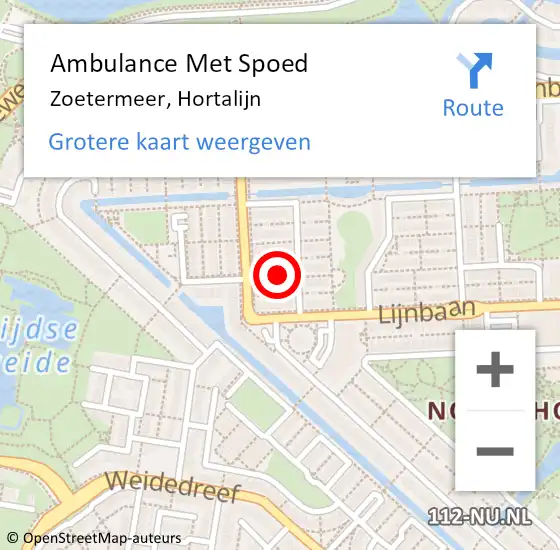 Locatie op kaart van de 112 melding: Ambulance Met Spoed Naar Zoetermeer, Hortalijn op 11 augustus 2022 03:08