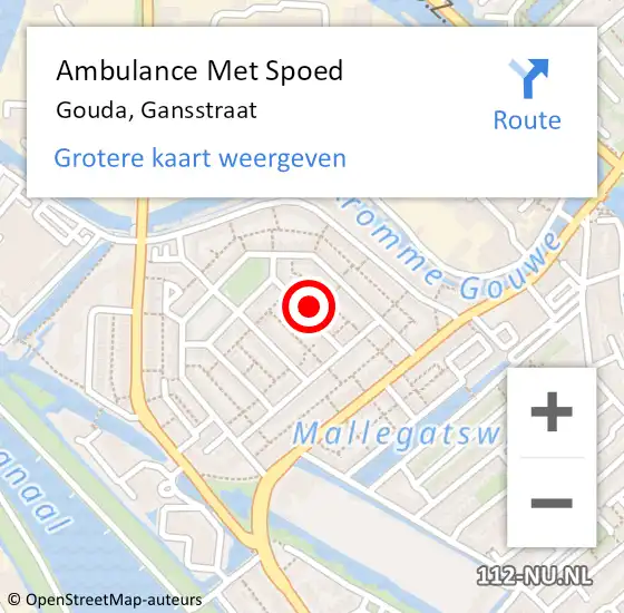 Locatie op kaart van de 112 melding: Ambulance Met Spoed Naar Gouda, Gansstraat op 11 augustus 2022 03:19