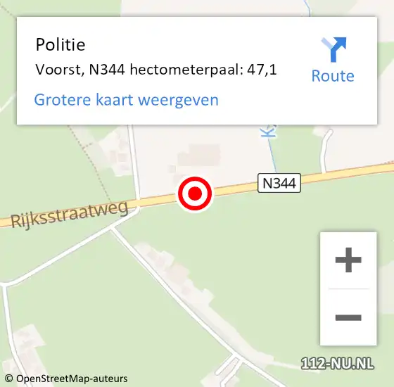 Locatie op kaart van de 112 melding: Politie Voorst, N344 hectometerpaal: 47,1 op 11 augustus 2022 04:39