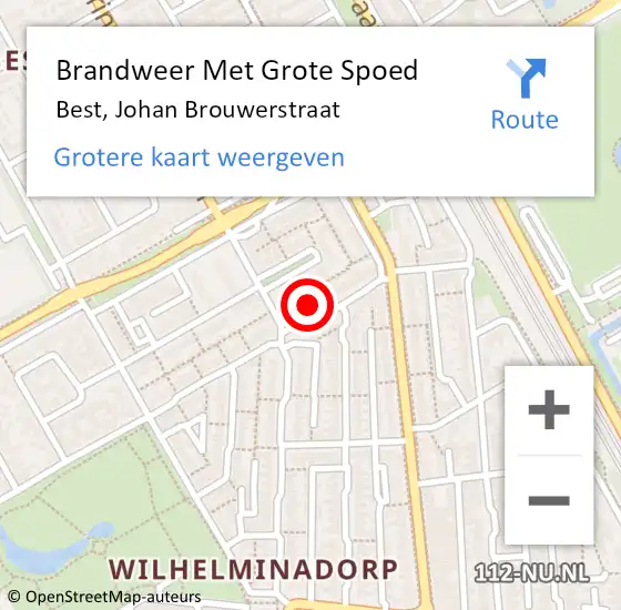 Locatie op kaart van de 112 melding: Brandweer Met Grote Spoed Naar Best, Johan Brouwerstraat op 11 augustus 2022 05:37