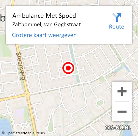 Locatie op kaart van de 112 melding: Ambulance Met Spoed Naar Zaltbommel, van Goghstraat op 11 augustus 2022 06:21