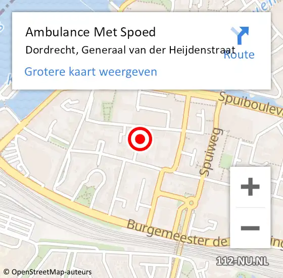 Locatie op kaart van de 112 melding: Ambulance Met Spoed Naar Dordrecht, Generaal van der Heijdenstraat op 11 augustus 2022 06:33