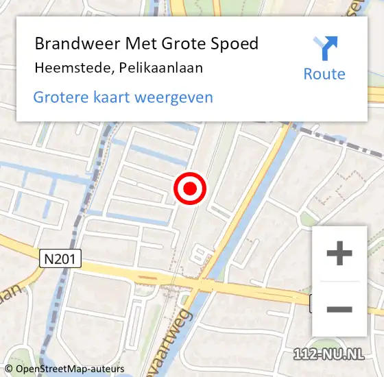 Locatie op kaart van de 112 melding: Brandweer Met Grote Spoed Naar Heemstede, Pelikaanlaan op 11 augustus 2022 06:53