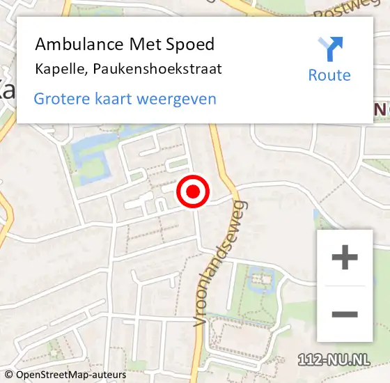 Locatie op kaart van de 112 melding: Ambulance Met Spoed Naar Kapelle, Paukenshoekstraat op 25 juli 2014 23:15