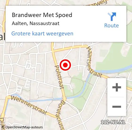 Locatie op kaart van de 112 melding: Brandweer Met Spoed Naar Aalten, Nassaustraat op 11 augustus 2022 07:13