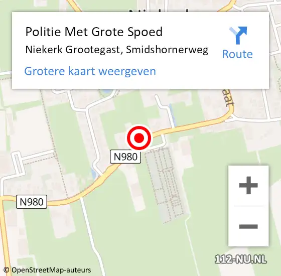 Locatie op kaart van de 112 melding: Politie Met Grote Spoed Naar Niekerk Grootegast, Smidshornerweg op 11 augustus 2022 07:19